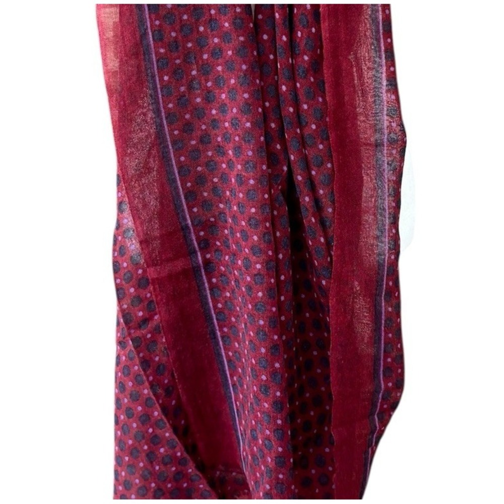 Wool Scarf 72"x28" Lightweight Maroon Navy‎ Threads Napa Valley Polka Dot - Picture 4 of 5